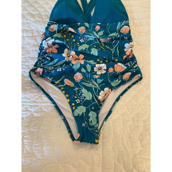 Beach Sissi  One Piece Swimsuit Plus Size XL Turquoise Tropical Swimsuit Pool - Picture 4 of 10